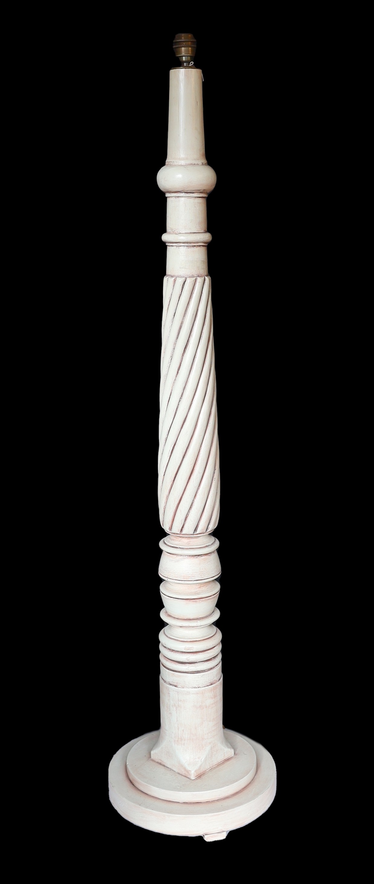 An 18th century style white painted mahogany lamp standard, height 153cm. diameter of base 36cm.